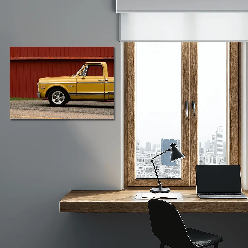 Chevrolet C10 Cheyenne Yellow Truck Red Barn – Wall Art