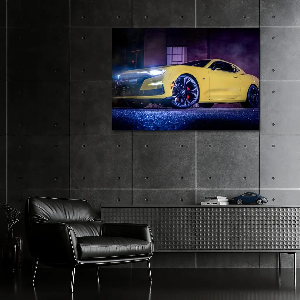 Chevrolet Camaro Yellow Night Urban Street – Wall Art