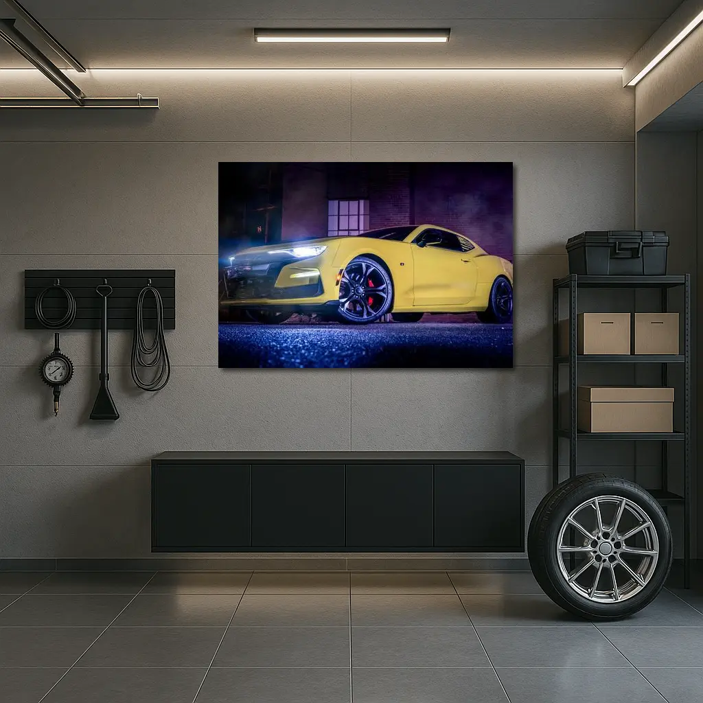 Chevrolet Camaro Yellow Night Urban Street – Wall Art