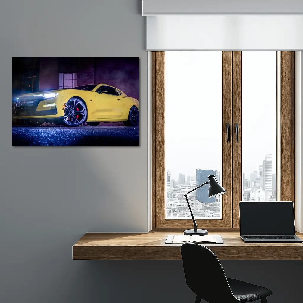 Chevrolet Camaro Yellow Night Urban Street – Wall Art