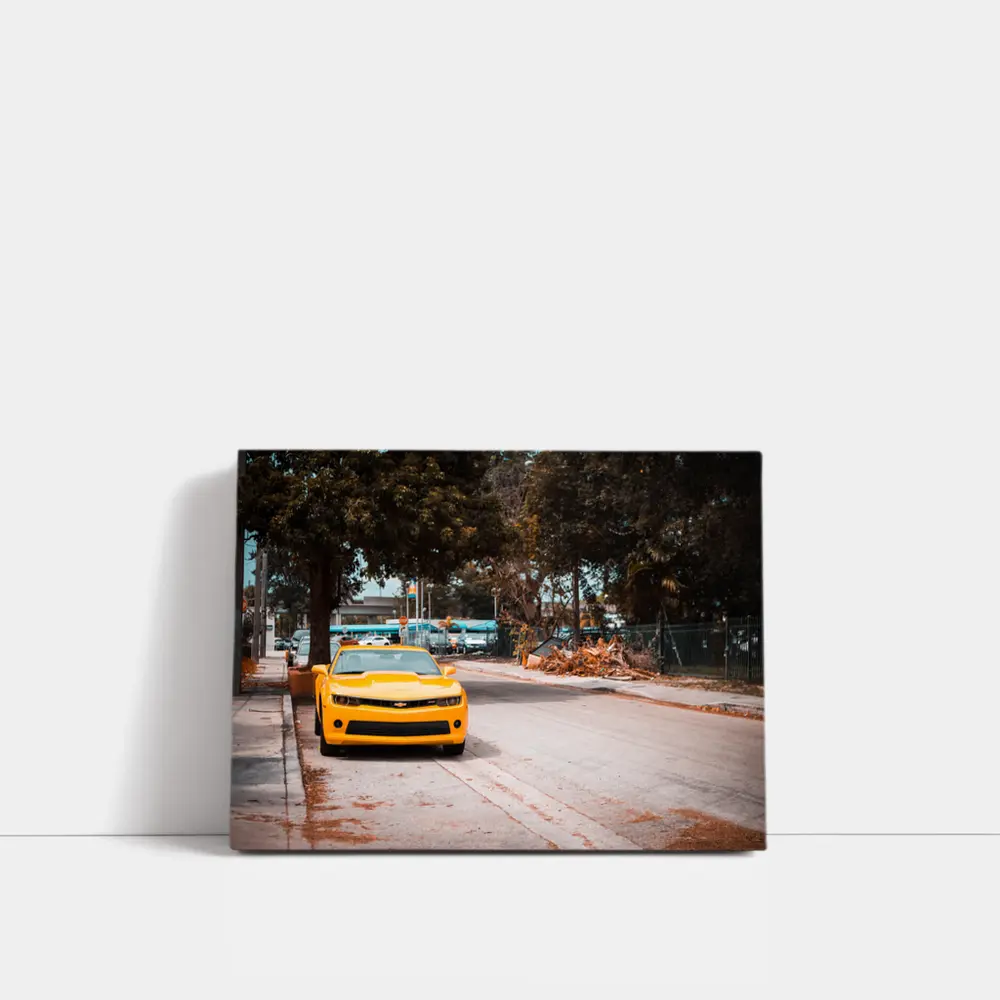 Yellow Chevrolet Camaro on Urban Street – Wall Art