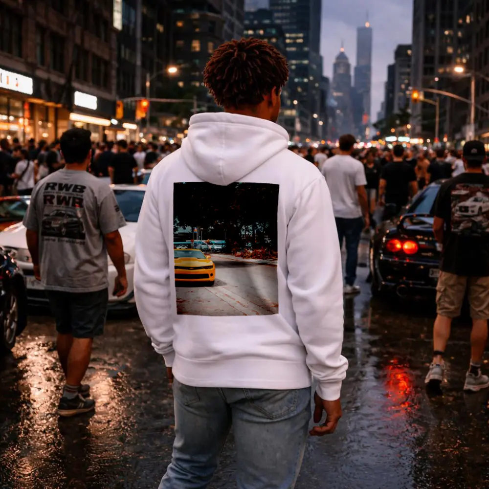 Yellow Chevrolet Camaro on Urban Street – Hoodies