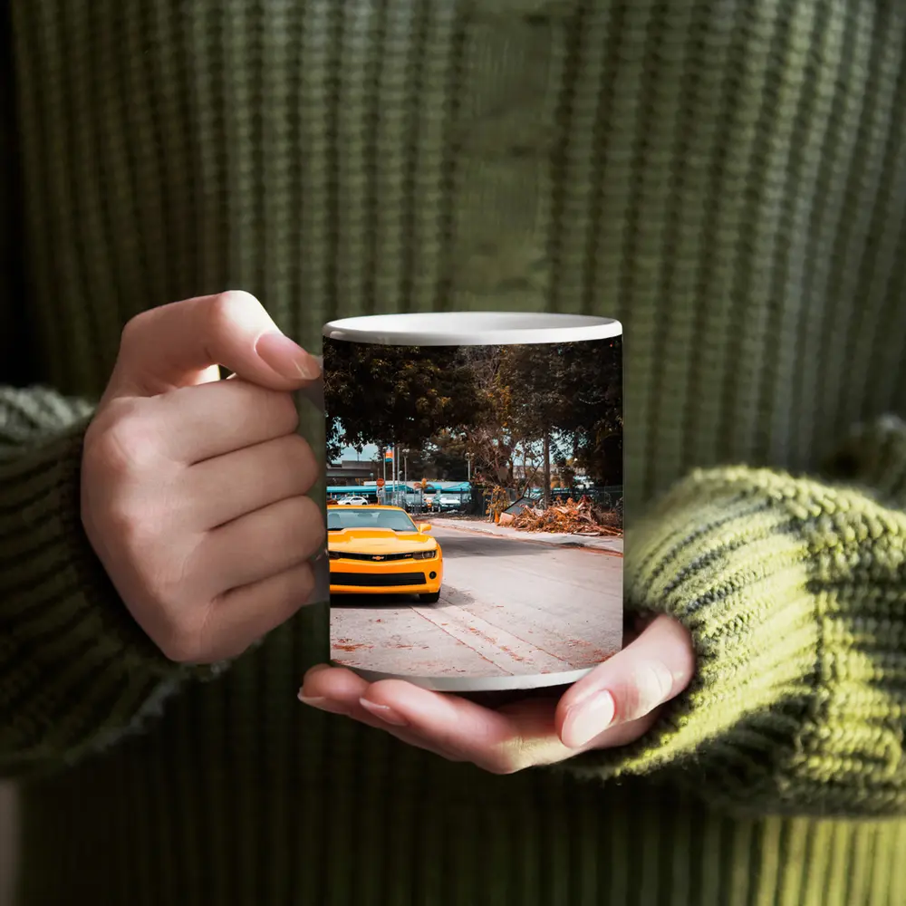 Yellow Chevrolet Camaro on Urban Street – Mugs