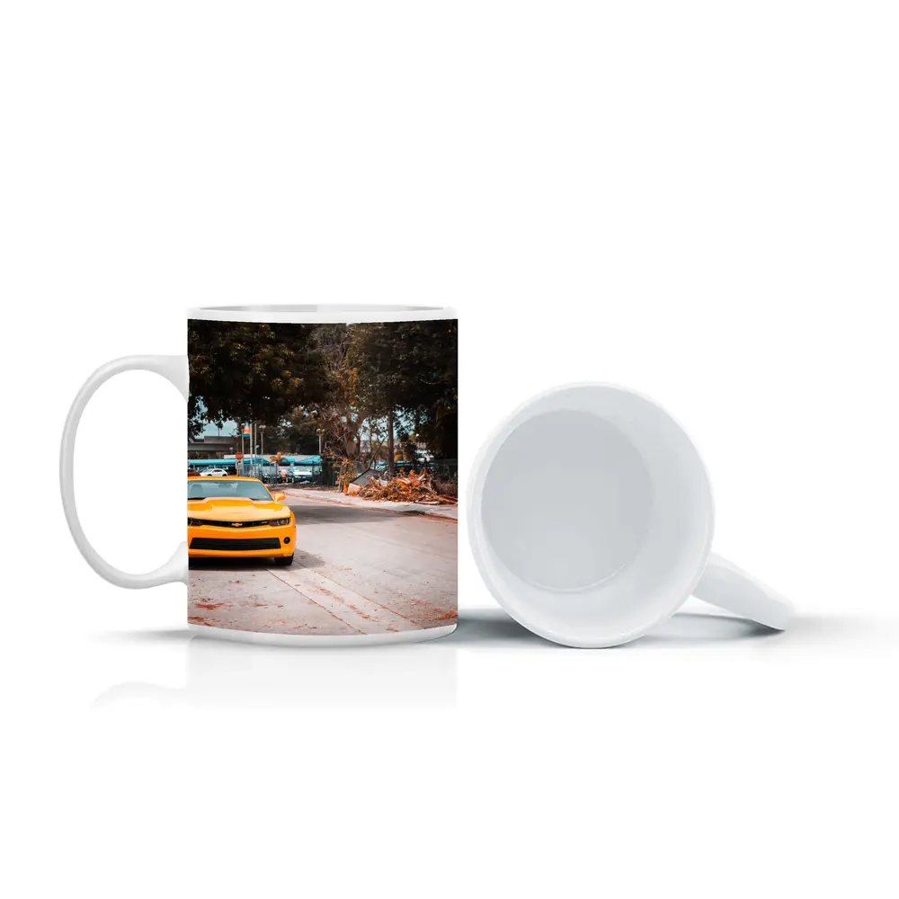 Yellow Chevrolet Camaro on Urban Street – Mugs