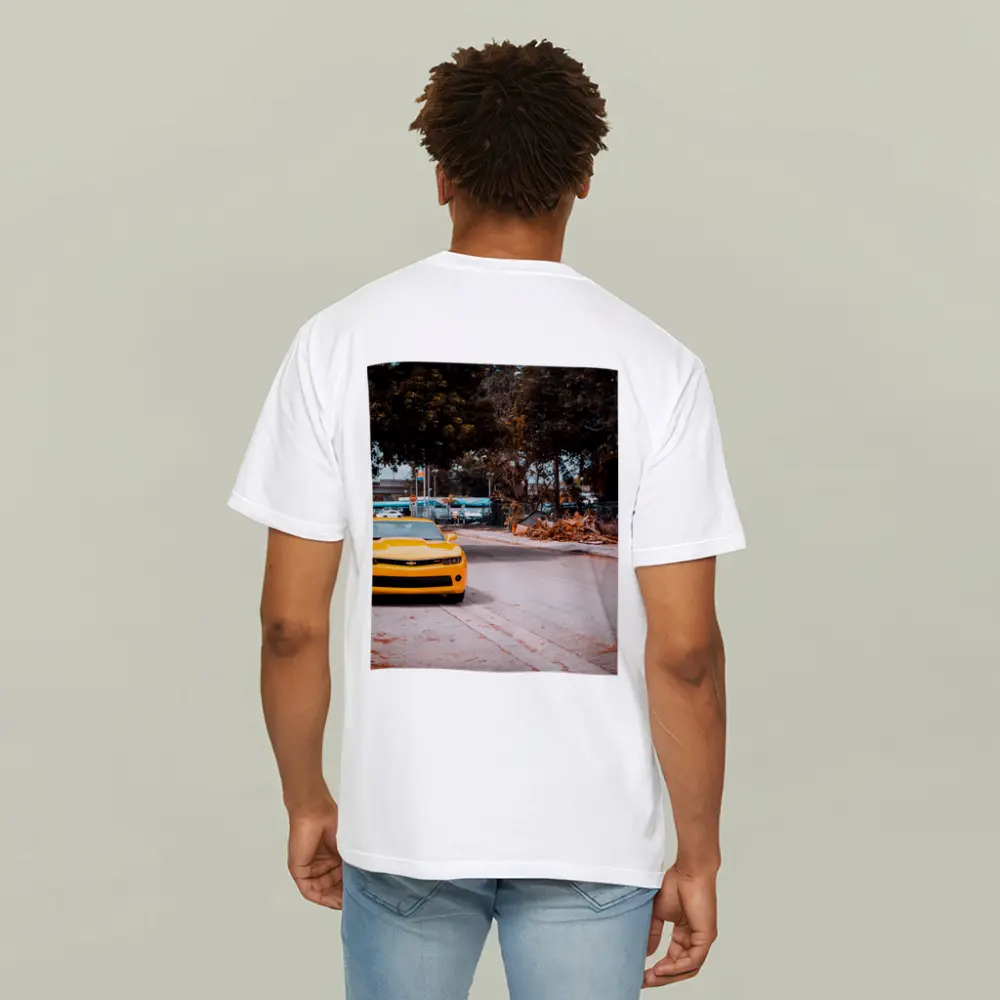 Yellow Chevrolet Camaro on Urban Street – T-Shirts