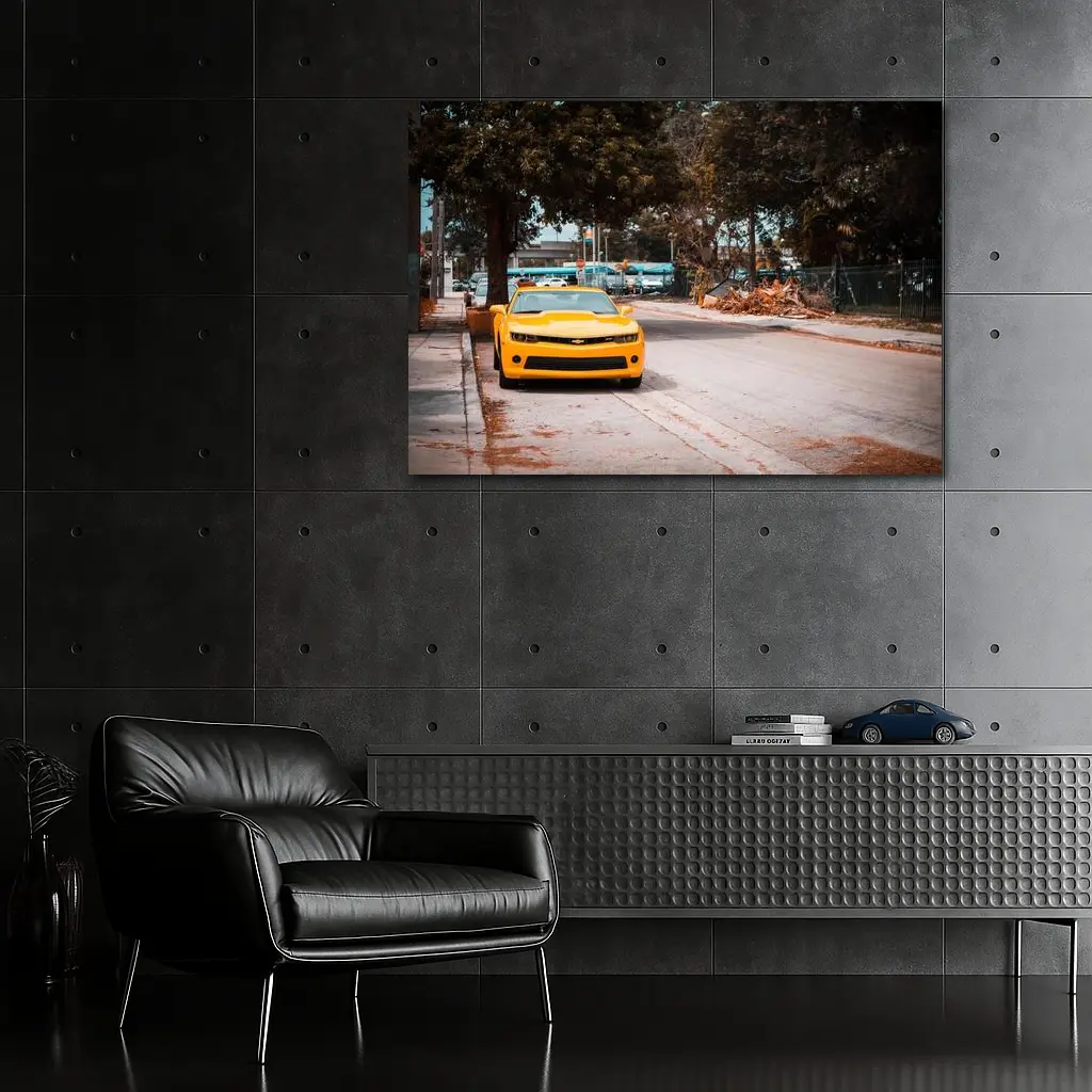 Yellow Chevrolet Camaro on Urban Street – Wall Art