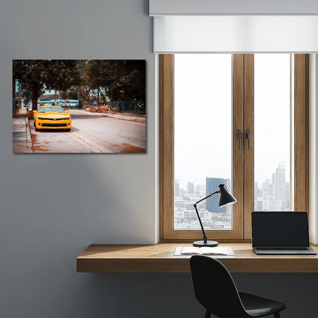 Yellow Chevrolet Camaro on Urban Street – Wall Art