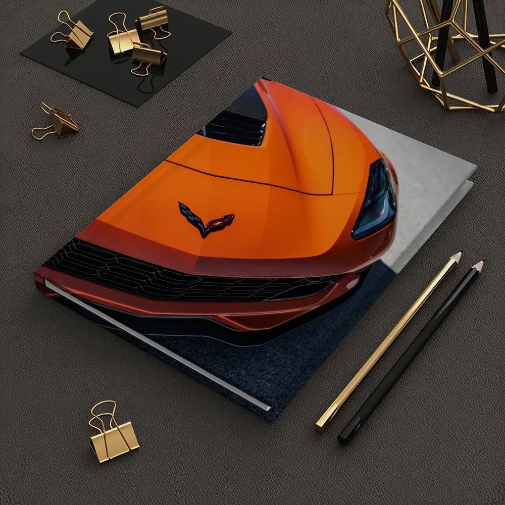 Chevrolet Corvette Orange Hood Close Up – Notebooks
