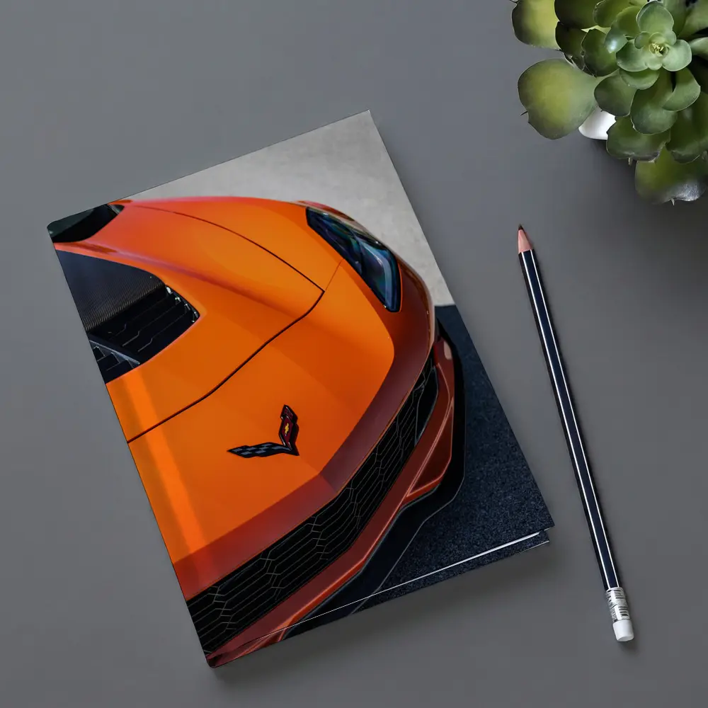 Chevrolet Corvette Orange Hood Close Up – Notebooks