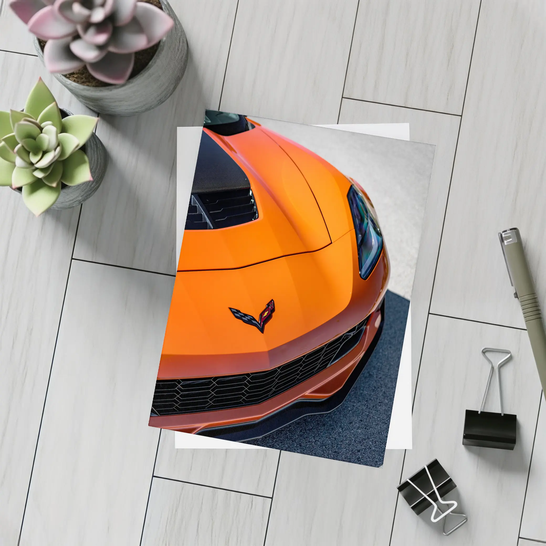 Chevrolet Corvette Orange Hood Close Up – Postcards