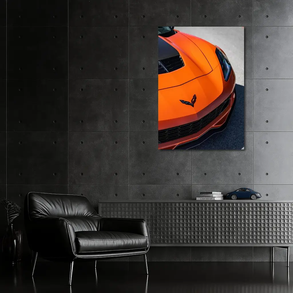 Chevrolet Corvette Orange Hood Close Up – Wall Art
