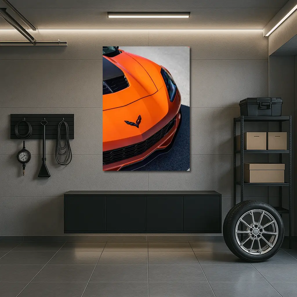 Chevrolet Corvette Orange Hood Close Up – Wall Art