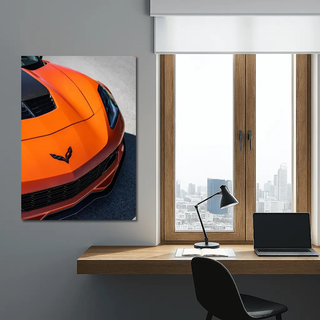 Chevrolet Corvette Orange Hood Close Up – Wall Art