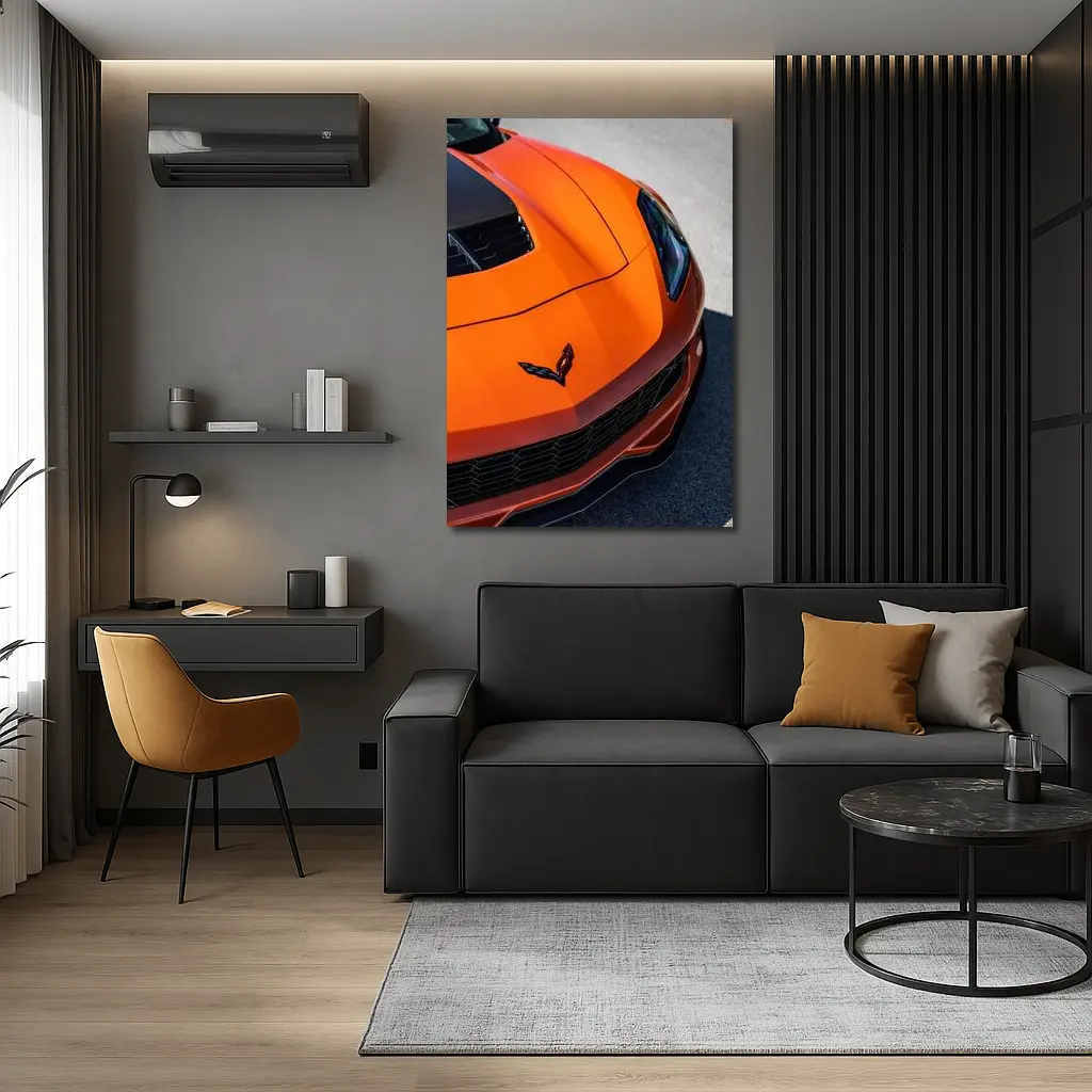 Chevrolet Corvette Orange Hood Close Up – Wall Art