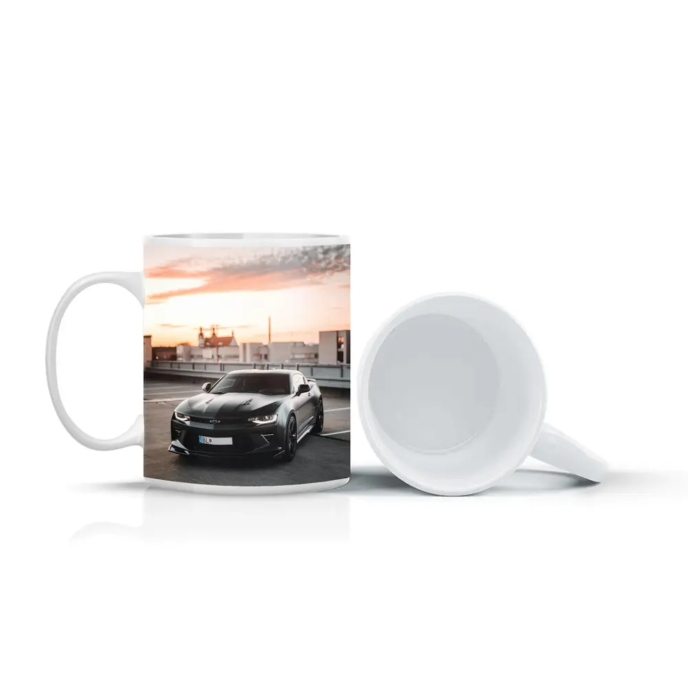 Black Chevrolet Camaro Rooftop Sunset Parking – Mugs