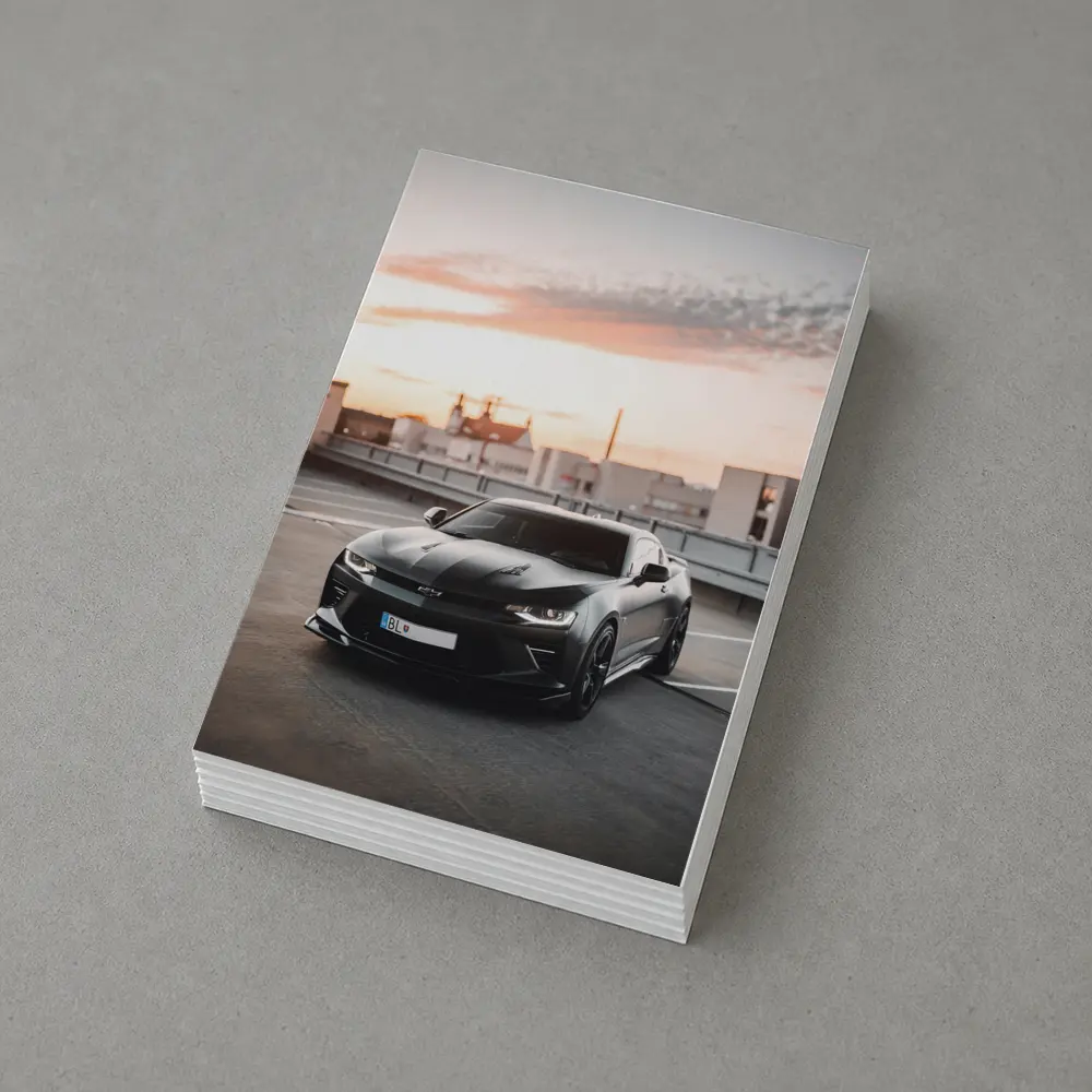 Black Chevrolet Camaro Rooftop Sunset Parking – Postcards