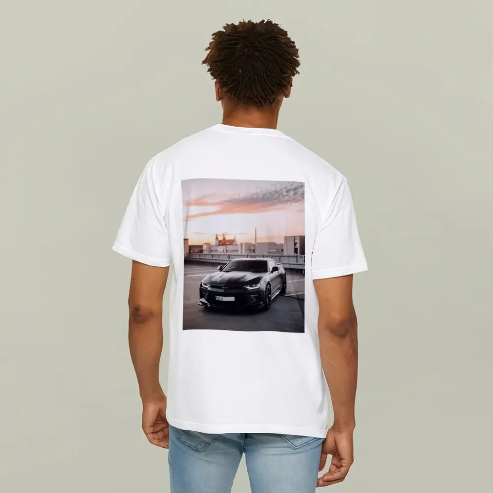 Black Chevrolet Camaro Rooftop Sunset Parking – T-Shirts