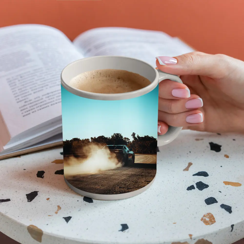 Muscle Car Drifting Dust Dirt Road – Mugs