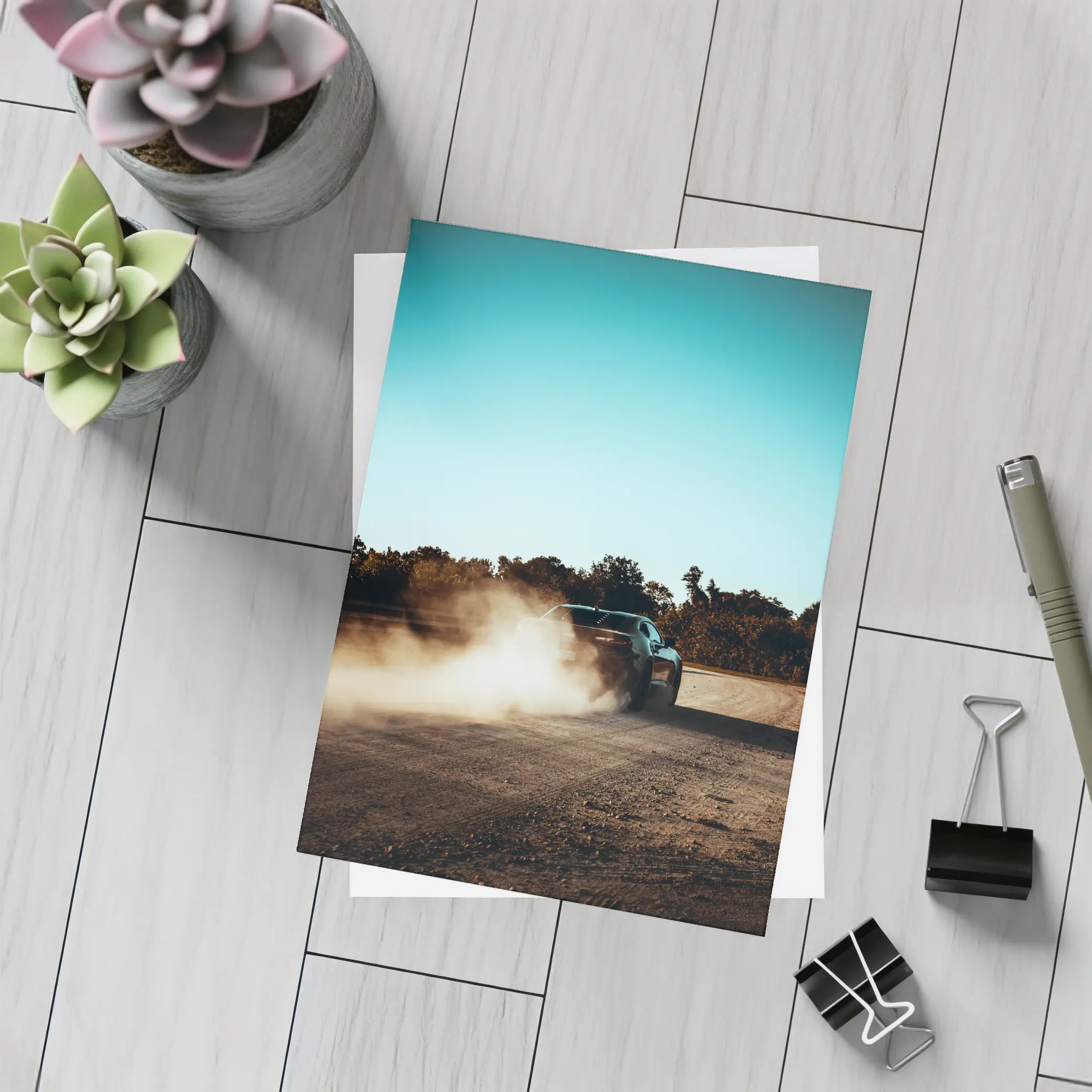 Muscle Car Drifting Dust Dirt Road – Postcards