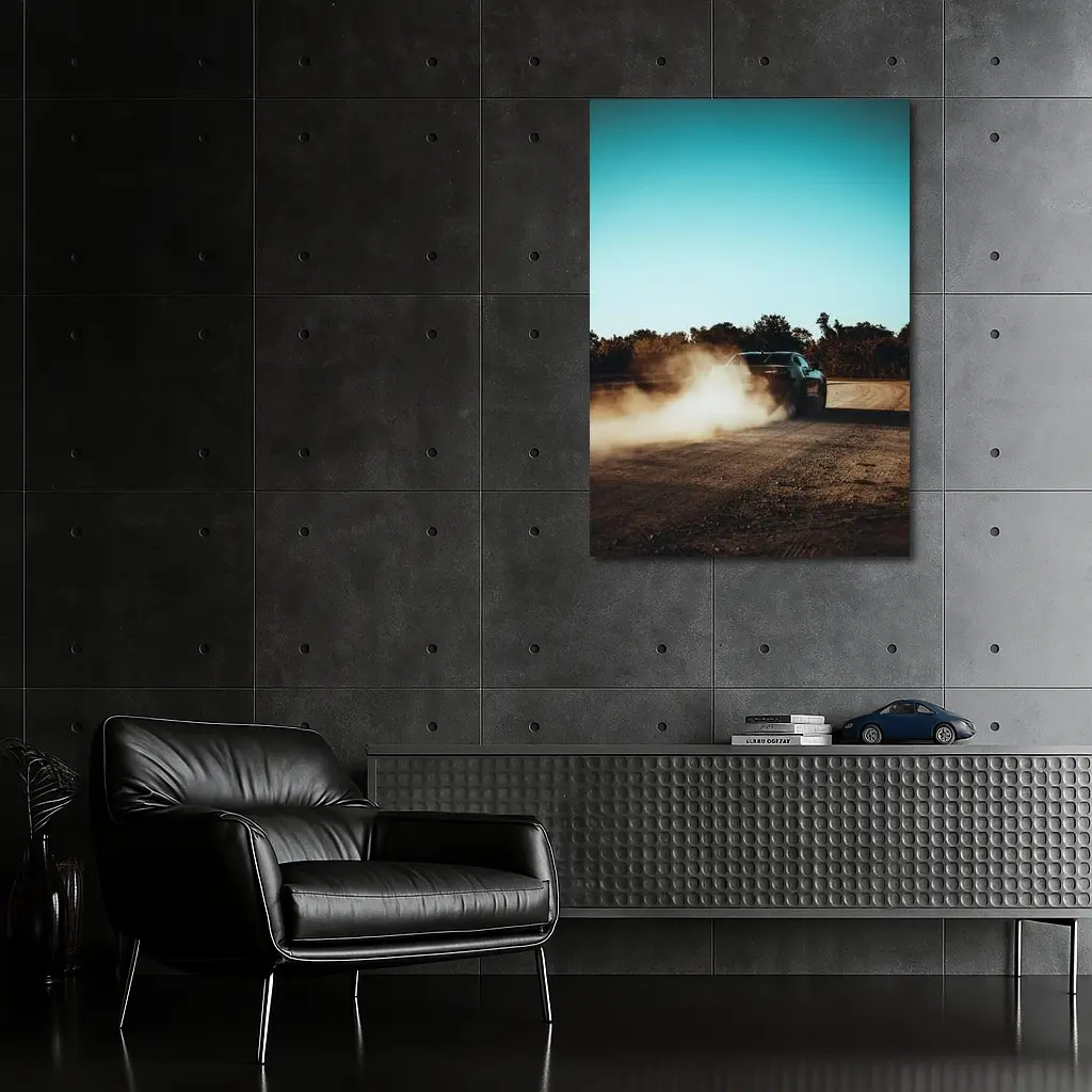 Muscle Car Drifting Dust Dirt Road – Wall Art