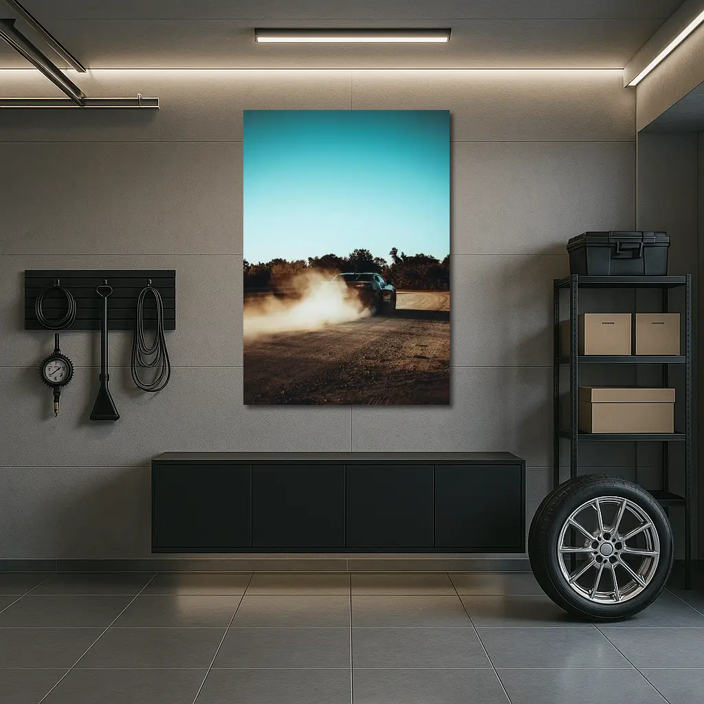 Muscle Car Drifting Dust Dirt Road – Wall Art