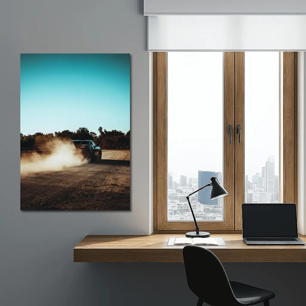 Muscle Car Drifting Dust Dirt Road – Wall Art