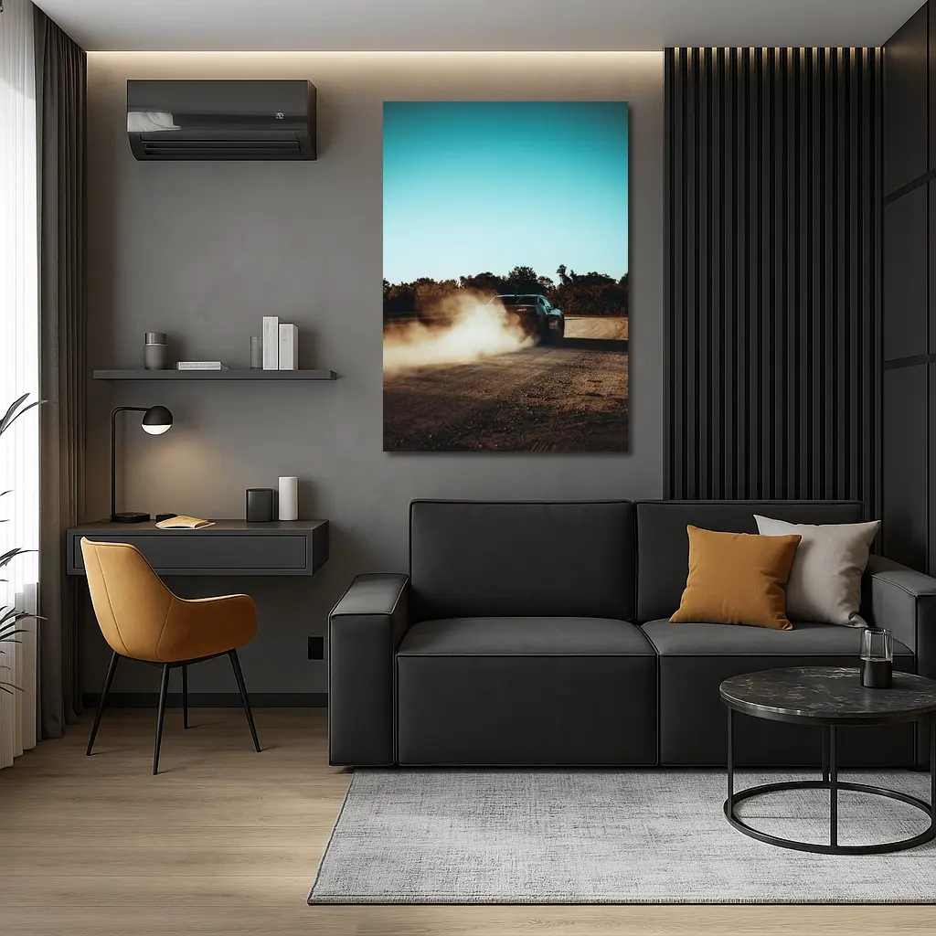 Muscle Car Drifting Dust Dirt Road – Wall Art