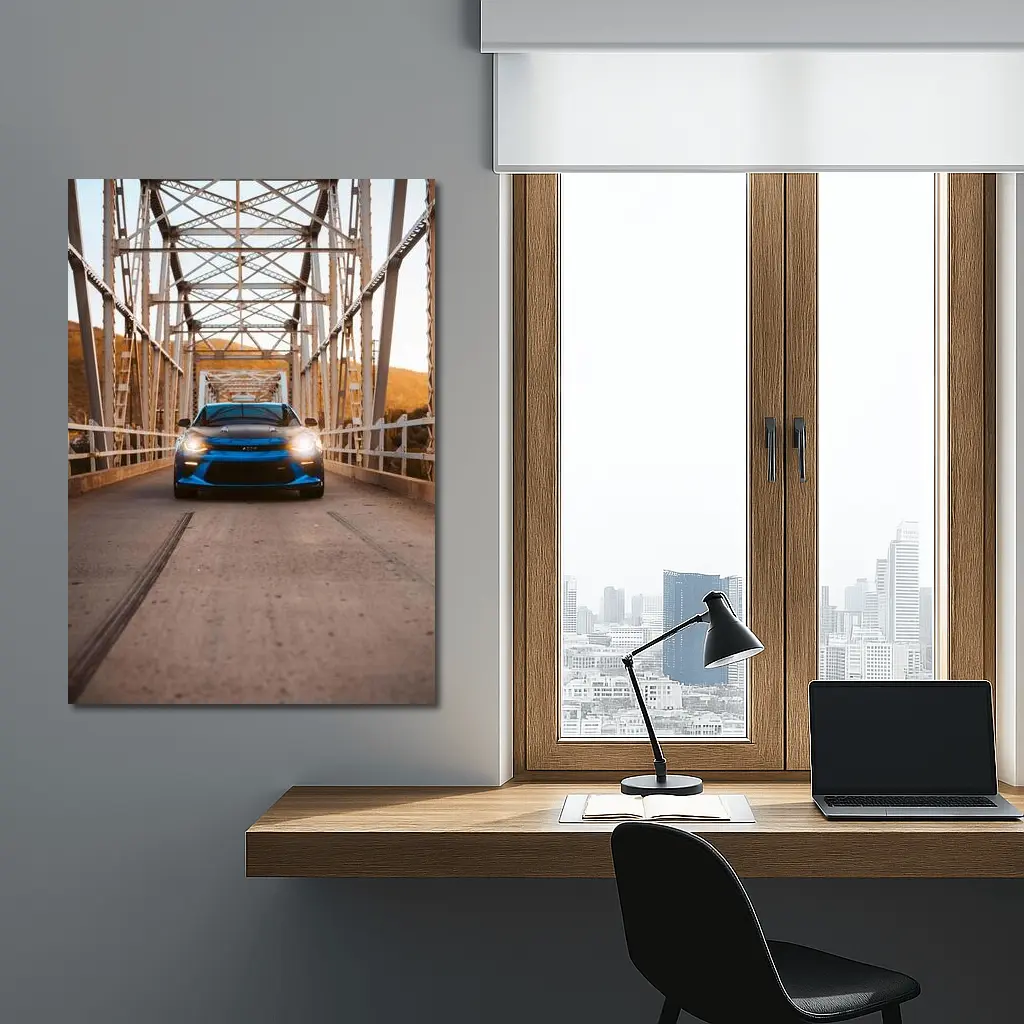 Chevrolet Camaro Blue Front View Bridge – Wall Art