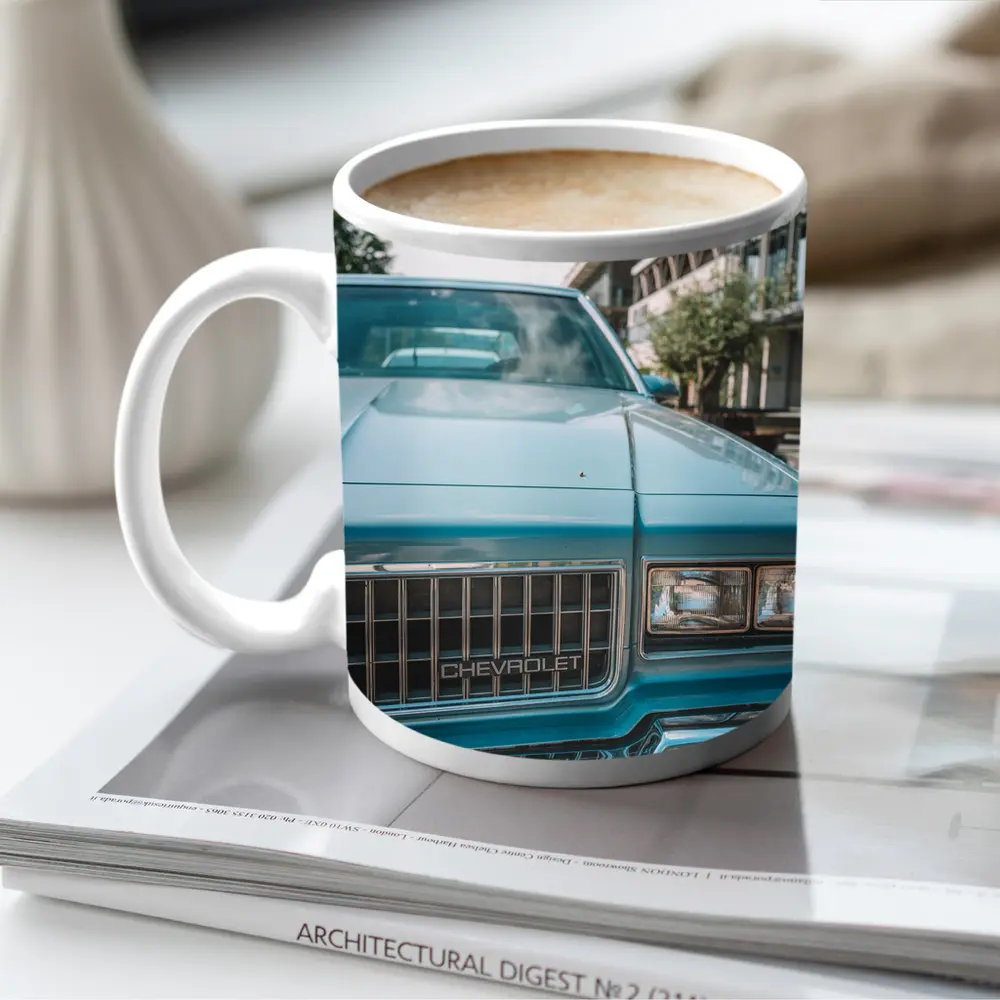 Classic Chevrolet Blue Hood Street Scene – Mugs