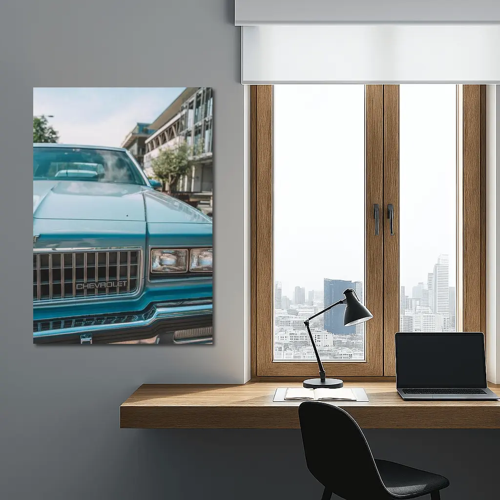 Classic Chevrolet Blue Hood Street Scene – Wall Art