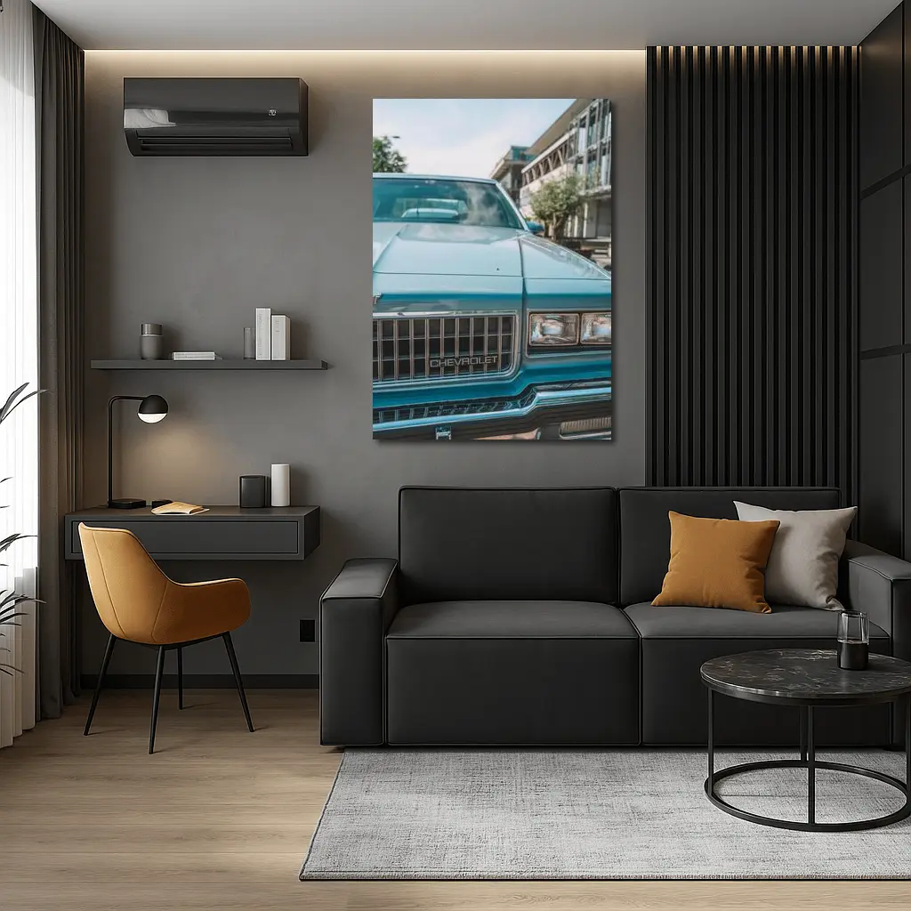 Classic Chevrolet Blue Hood Street Scene – Wall Art