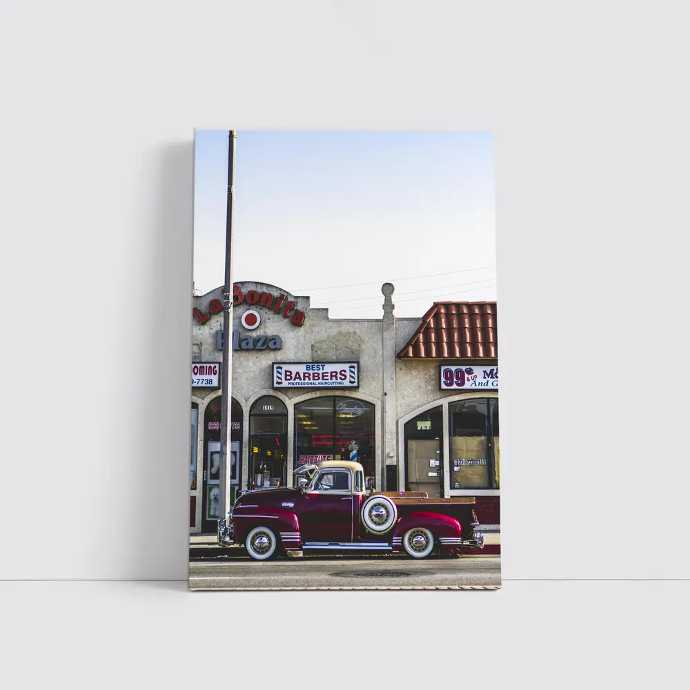 Classic Chevrolet Truck Parked Outside Barbershop – Wall Art