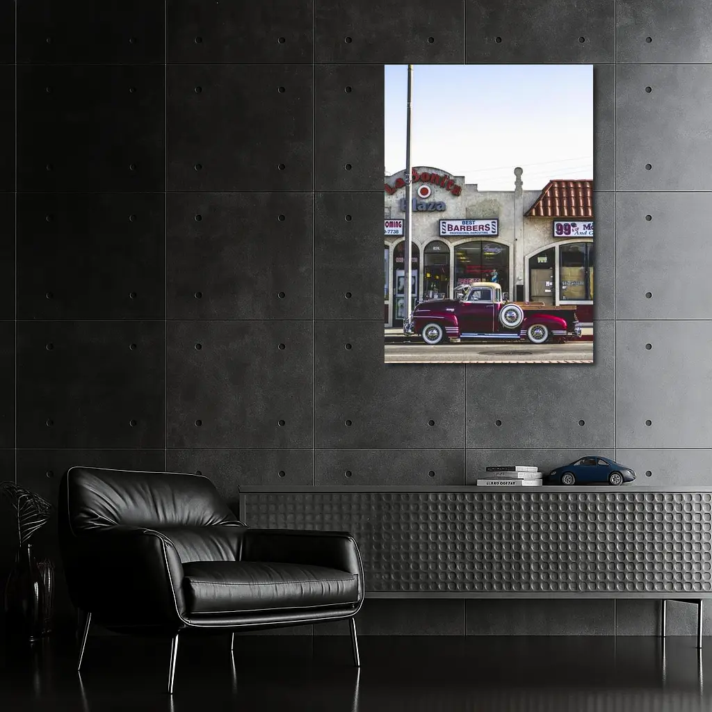 Classic Chevrolet Truck Parked Outside Barbershop – Wall Art