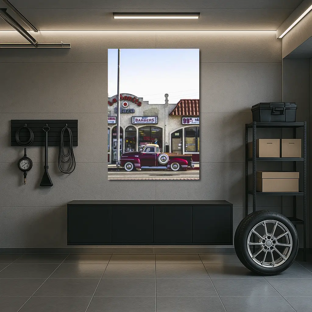 Classic Chevrolet Truck Parked Outside Barbershop – Wall Art