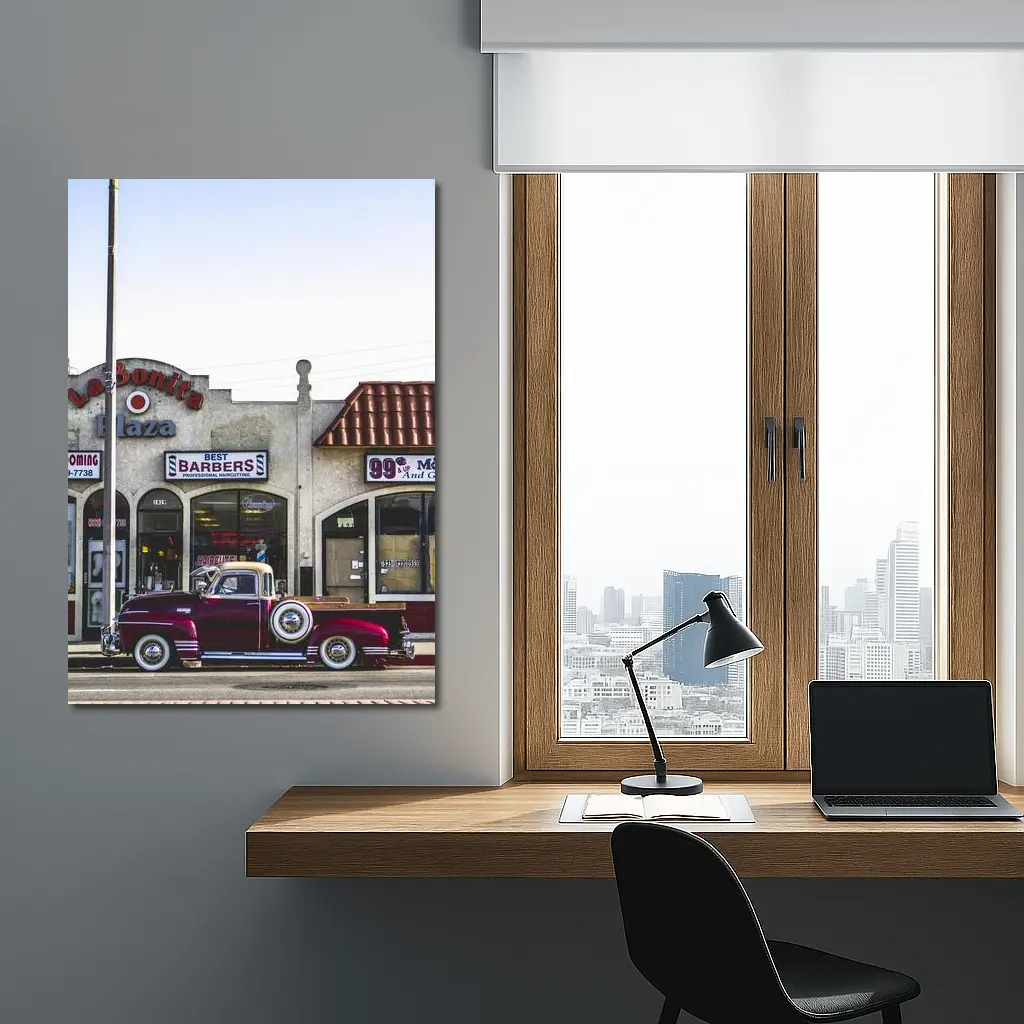 Classic Chevrolet Truck Parked Outside Barbershop – Wall Art