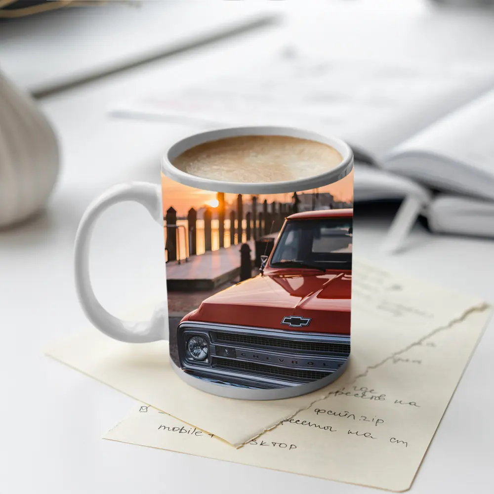 Chevrolet Classic Truck Sunset Harbor View – Mugs