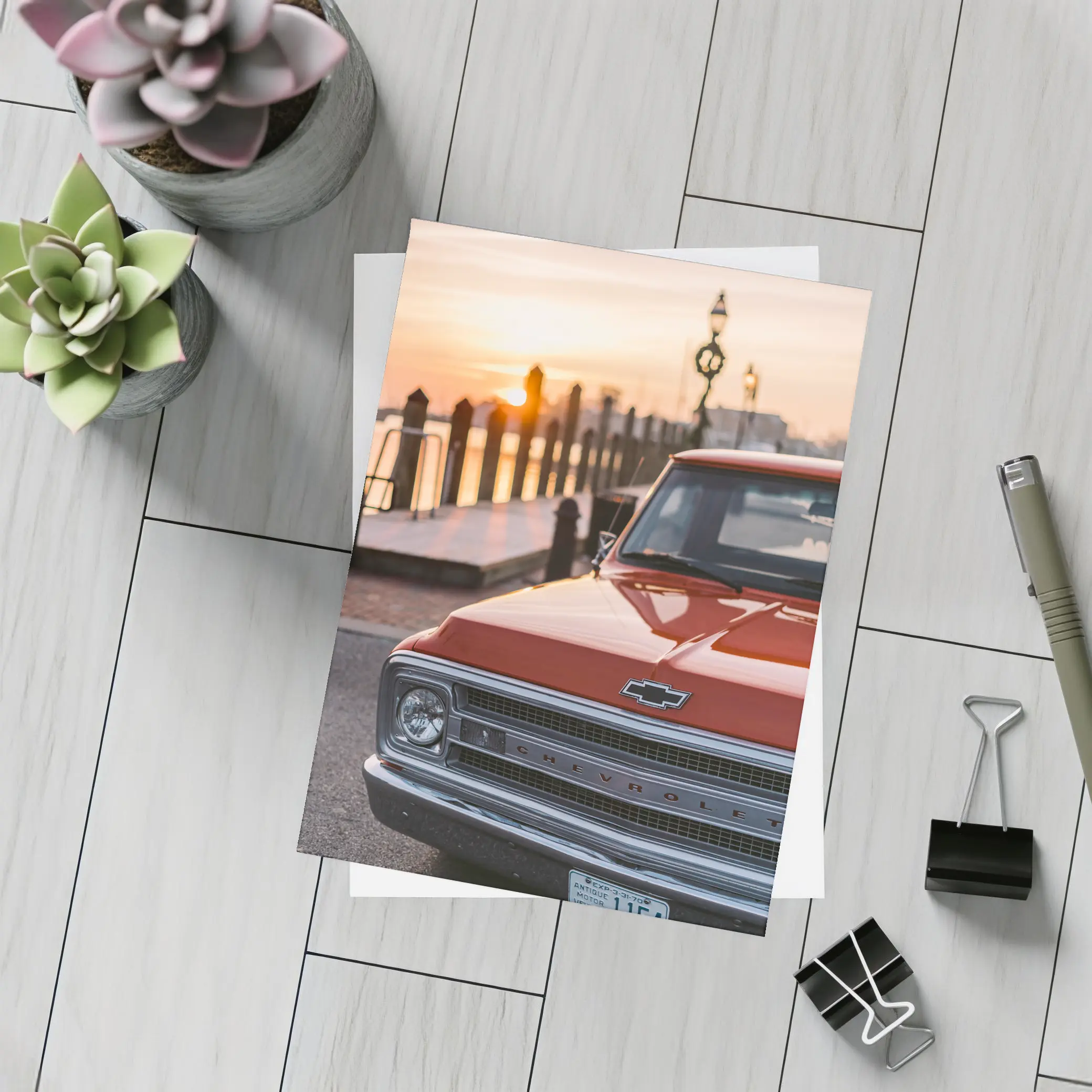 Chevrolet Classic Truck Sunset Harbor View – Postcards