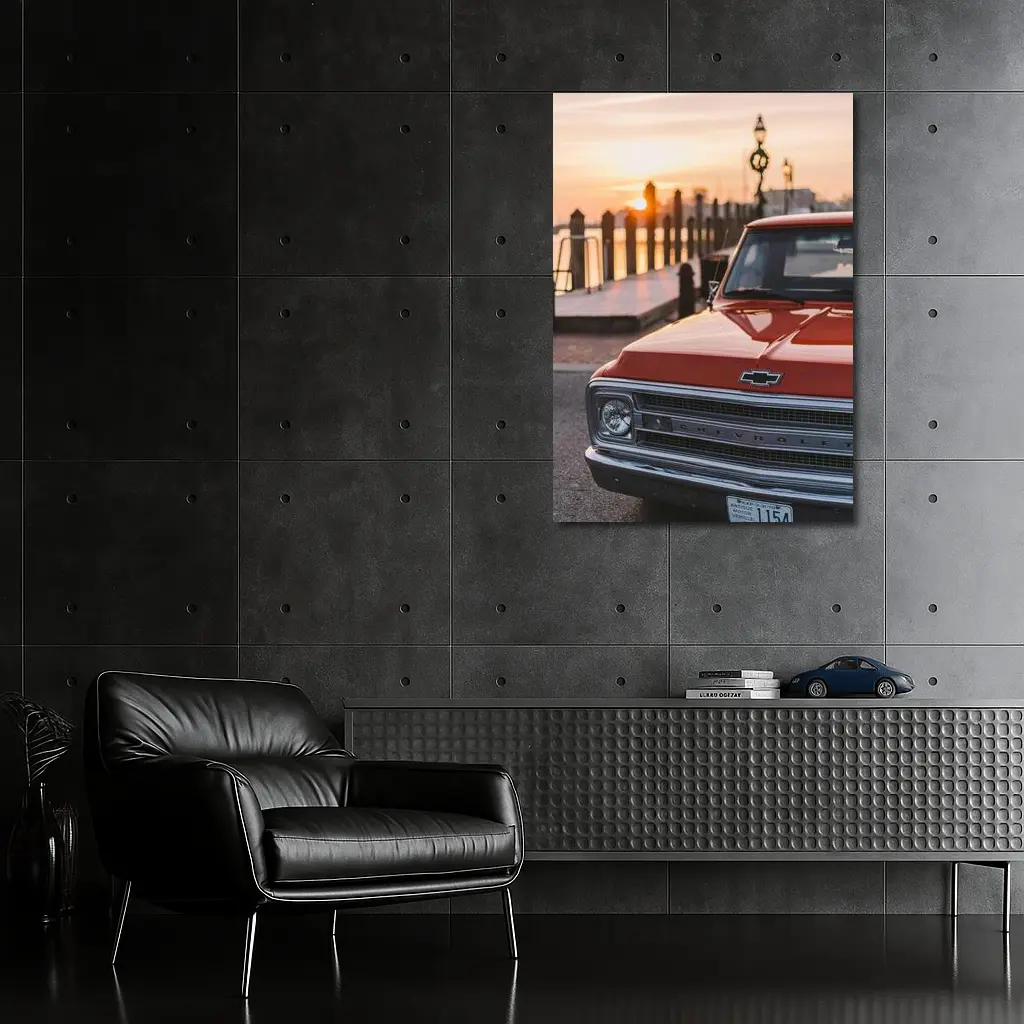 Chevrolet Classic Truck Sunset Harbor View – Wall Art