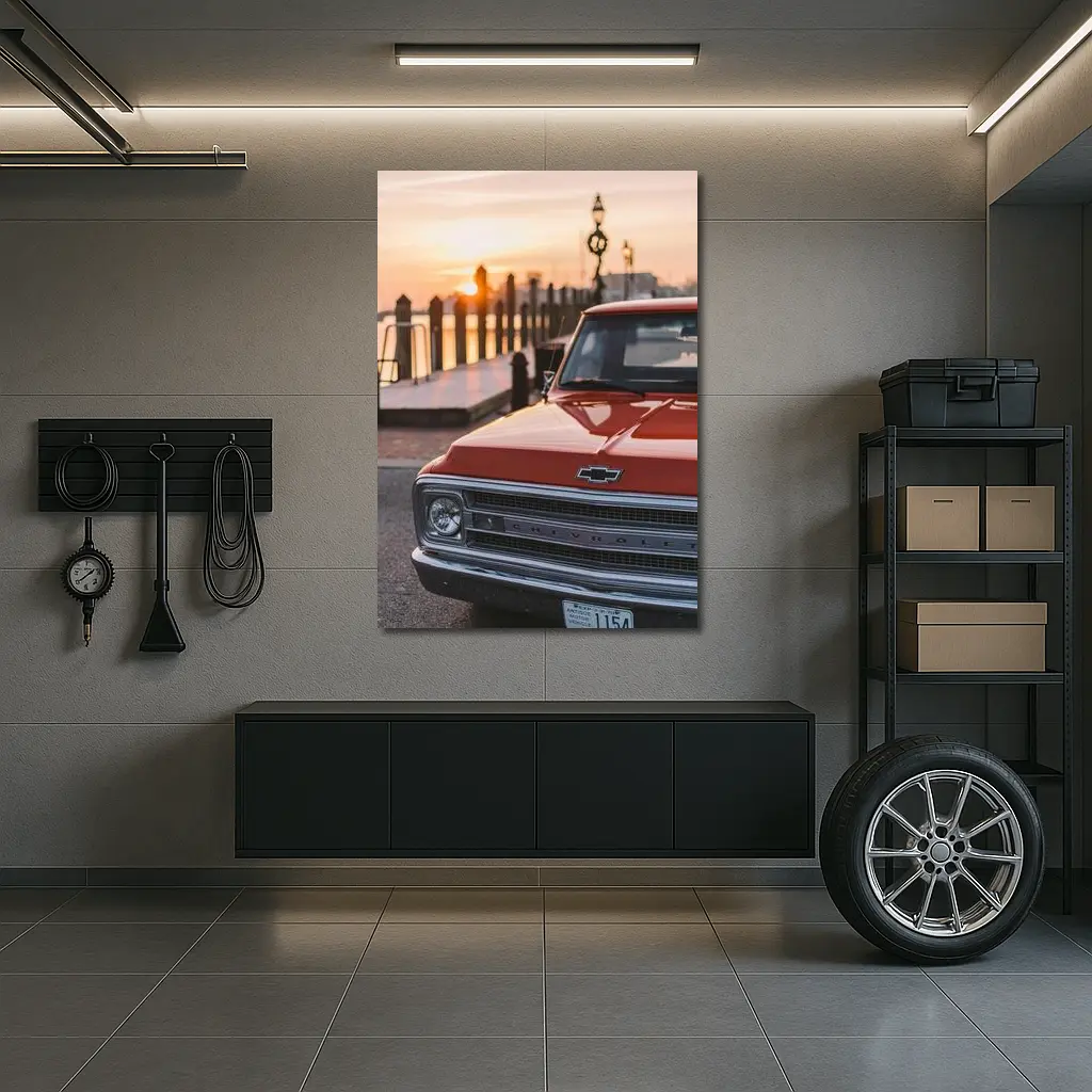 Chevrolet Classic Truck Sunset Harbor View – Wall Art