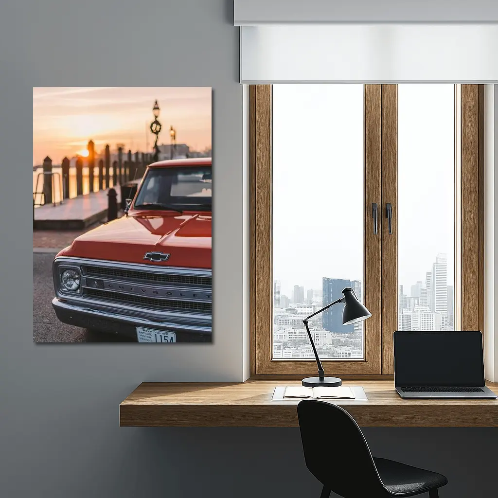 Chevrolet Classic Truck Sunset Harbor View – Wall Art