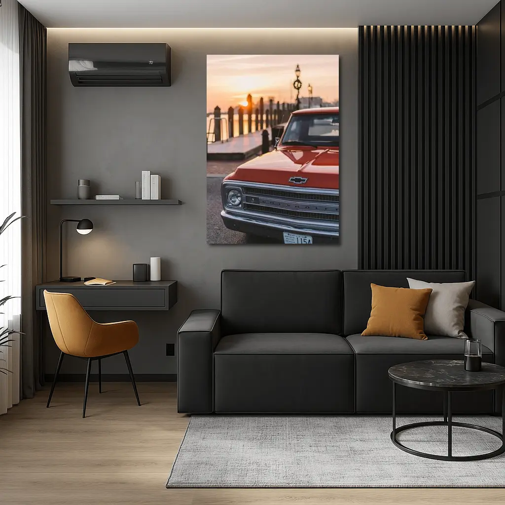 Chevrolet Classic Truck Sunset Harbor View – Wall Art