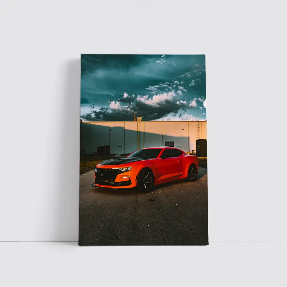 Chevrolet Camaro Orange Muscle Car Stormy Sky – Wall Art