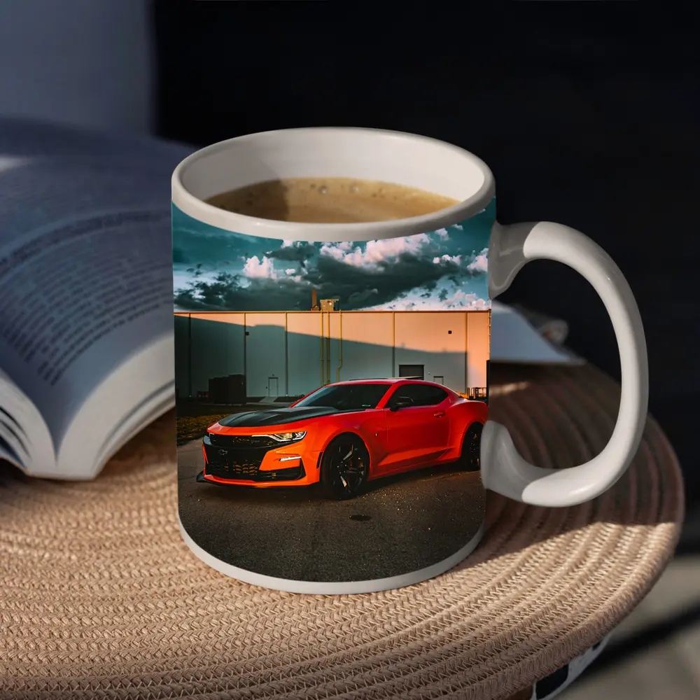 Chevrolet Camaro Orange Muscle Car Stormy Sky – Mugs