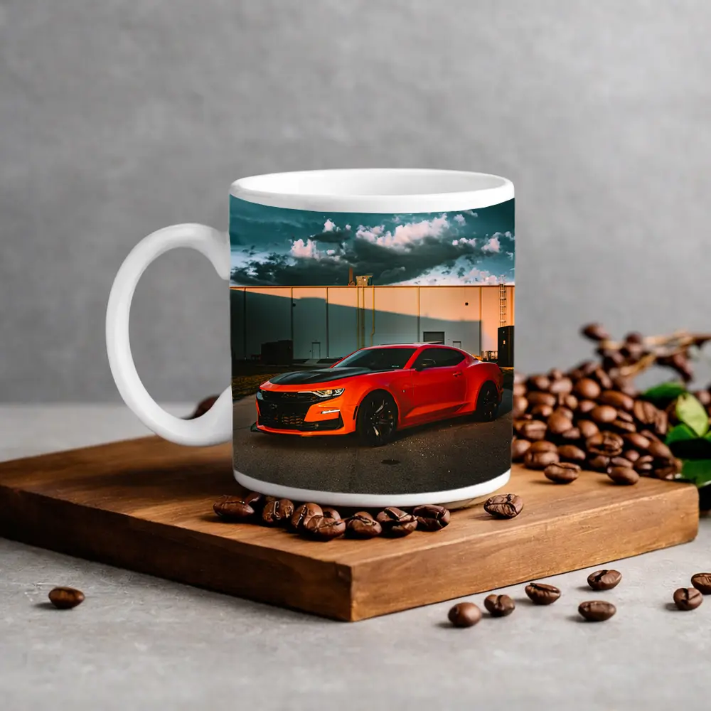 Chevrolet Camaro Orange Muscle Car Stormy Sky – Mugs