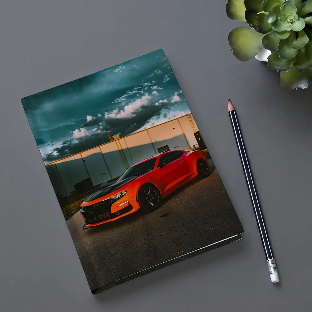 Chevrolet Camaro Orange Muscle Car Stormy Sky – Notebooks