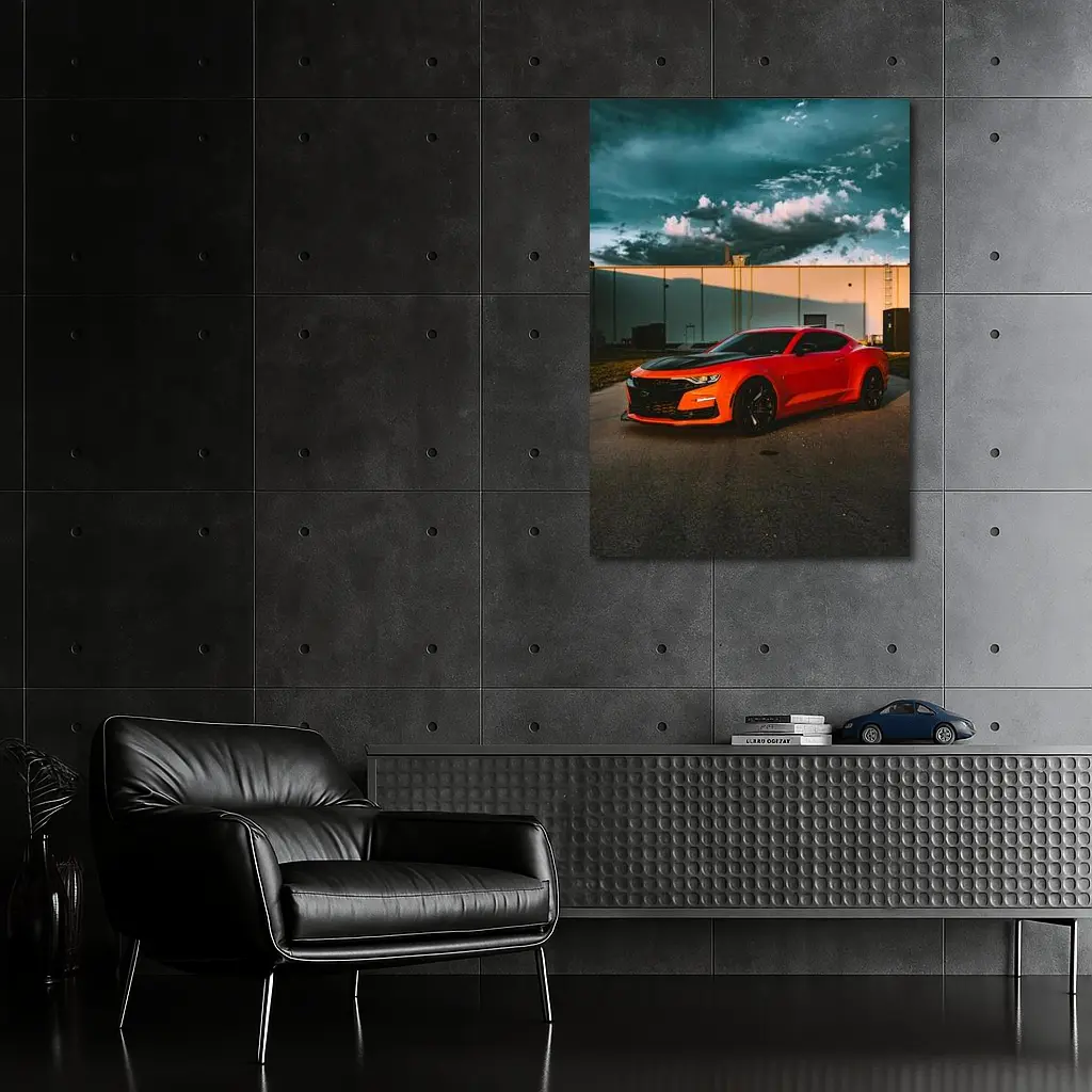 Chevrolet Camaro Orange Muscle Car Stormy Sky – Wall Art