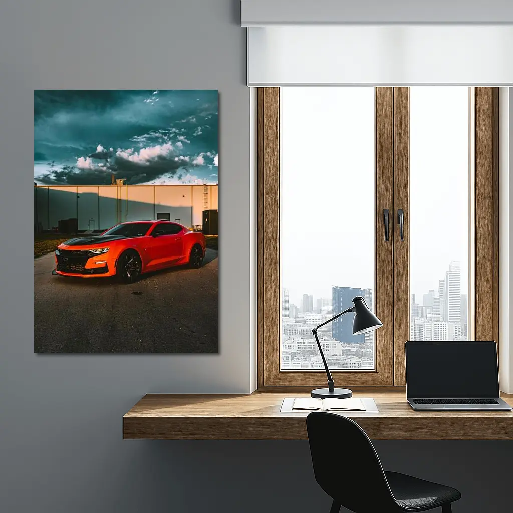 Chevrolet Camaro Orange Muscle Car Stormy Sky – Wall Art