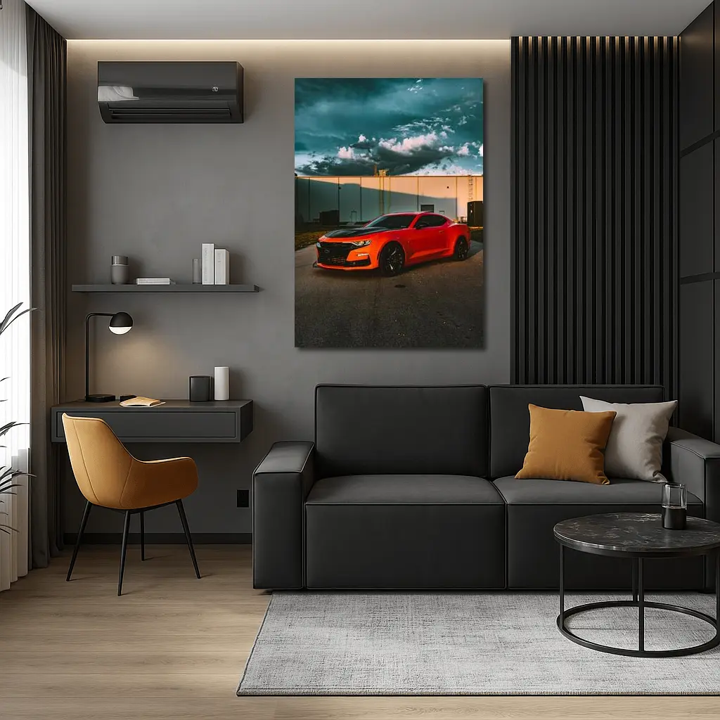 Chevrolet Camaro Orange Muscle Car Stormy Sky – Wall Art