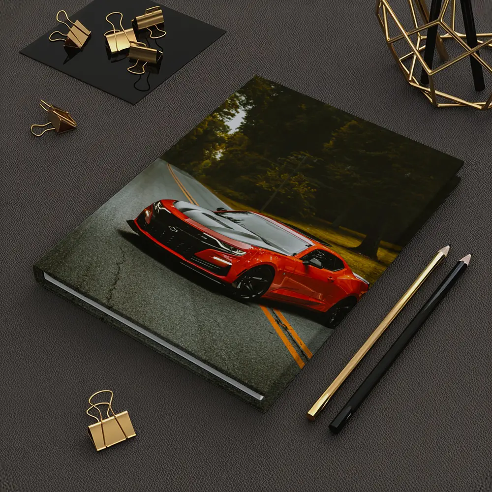 Red Chevrolet Camaro On Forest Road – Notebooks