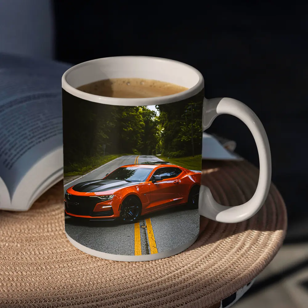 Chevrolet Camaro Orange Muscle Car Forest Road – Mugs